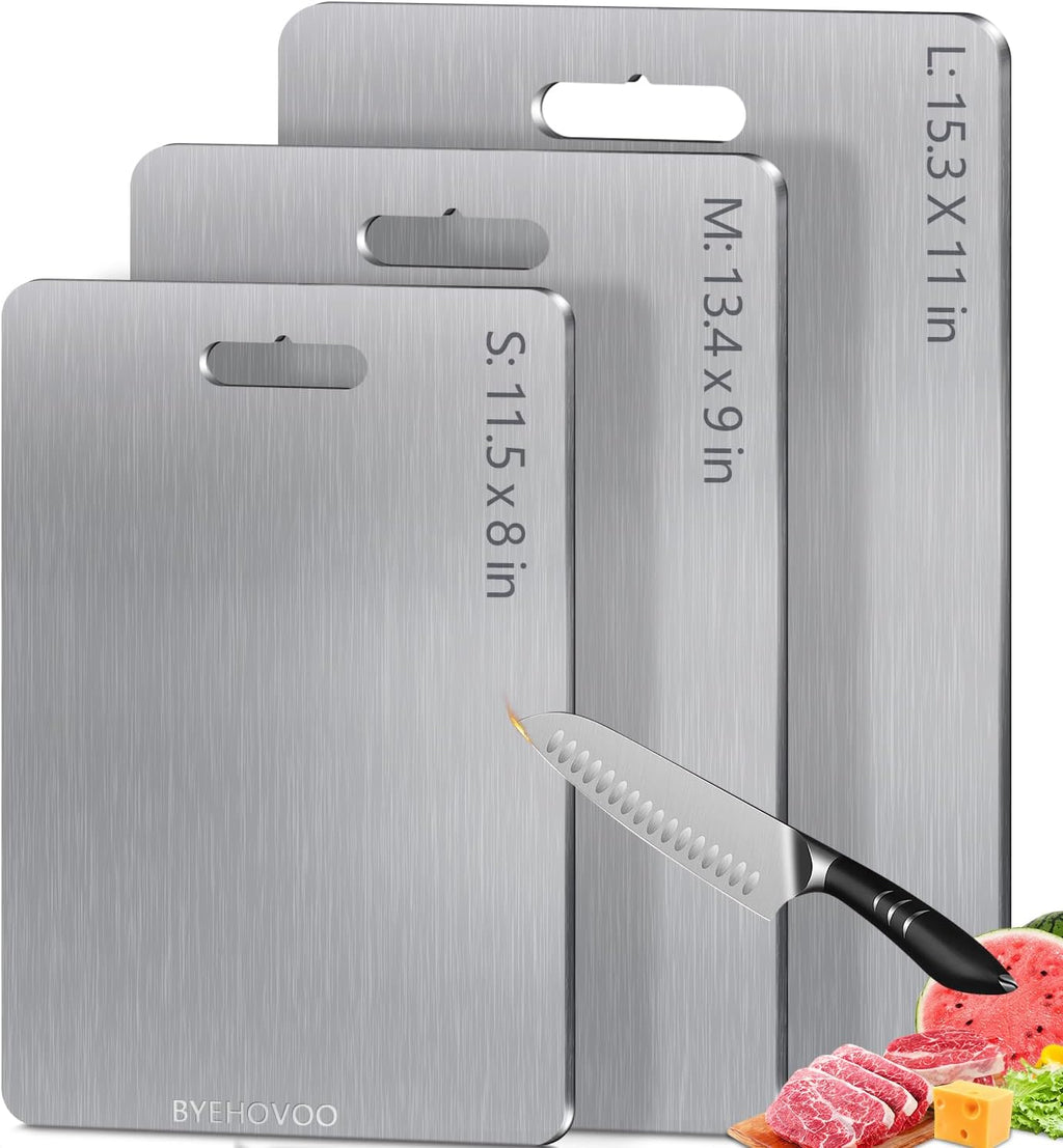 **Titanium Cutting Boards - Set of 3 Double-Sided Pure Titanium | Easy to Clean & Dishwasher Safe**