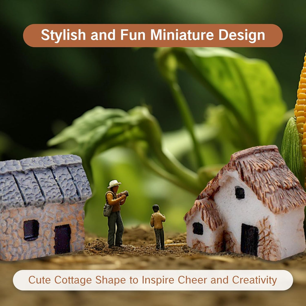 Skiennix Miniature House Village - 12pcs Resin Figurine Buildings for Fairy Garden Decor | Perfect for Bonsai & Succulents