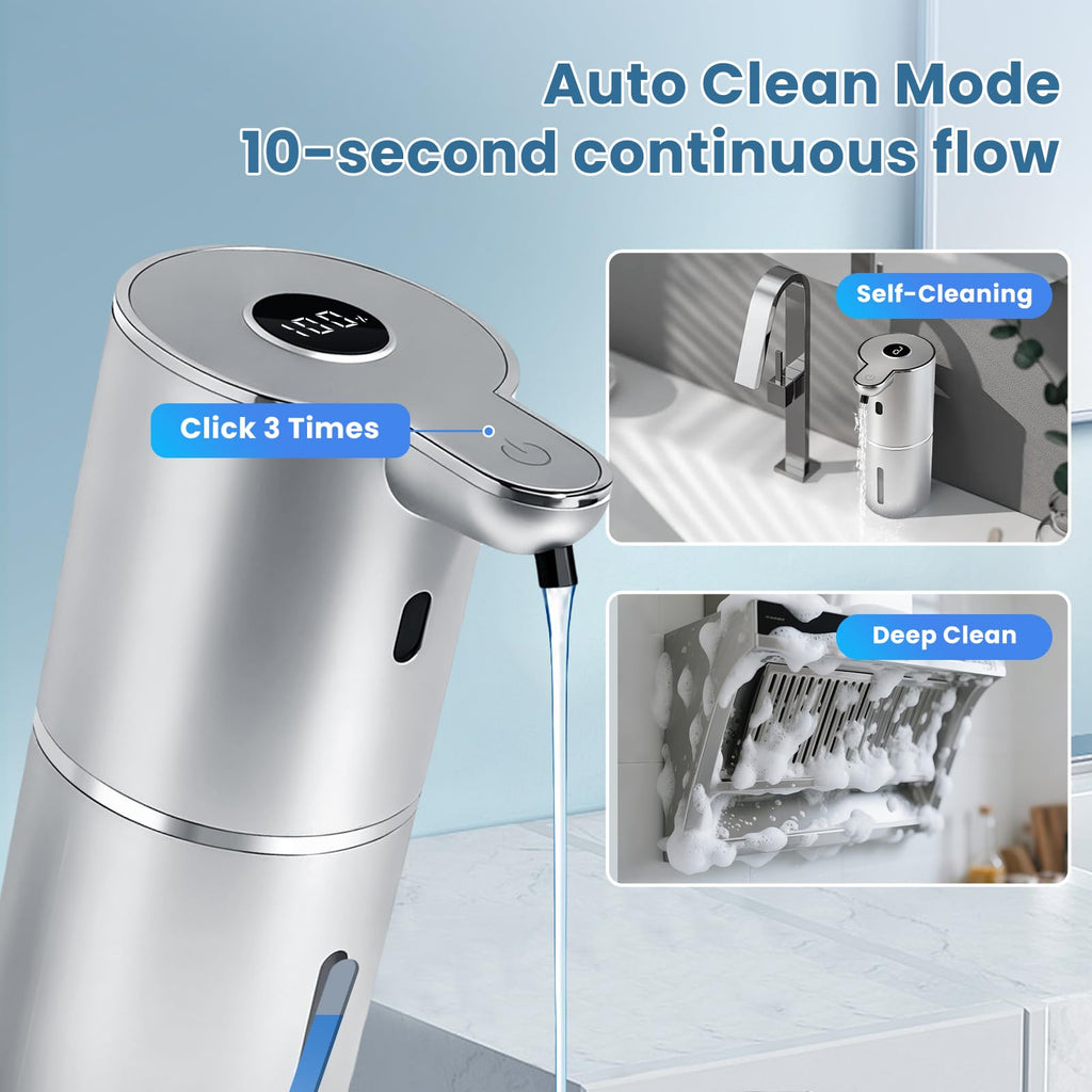 Automatic Soap Dispenser, Touchless Liquid Soap Dispensers, USB Rechargeable, 6-Level Adjustable Volume Control, 12.8oz/380ml, Wall Mount for Kitchen, Bathroom, Free Liquid Dispenser Stickers (Silver)