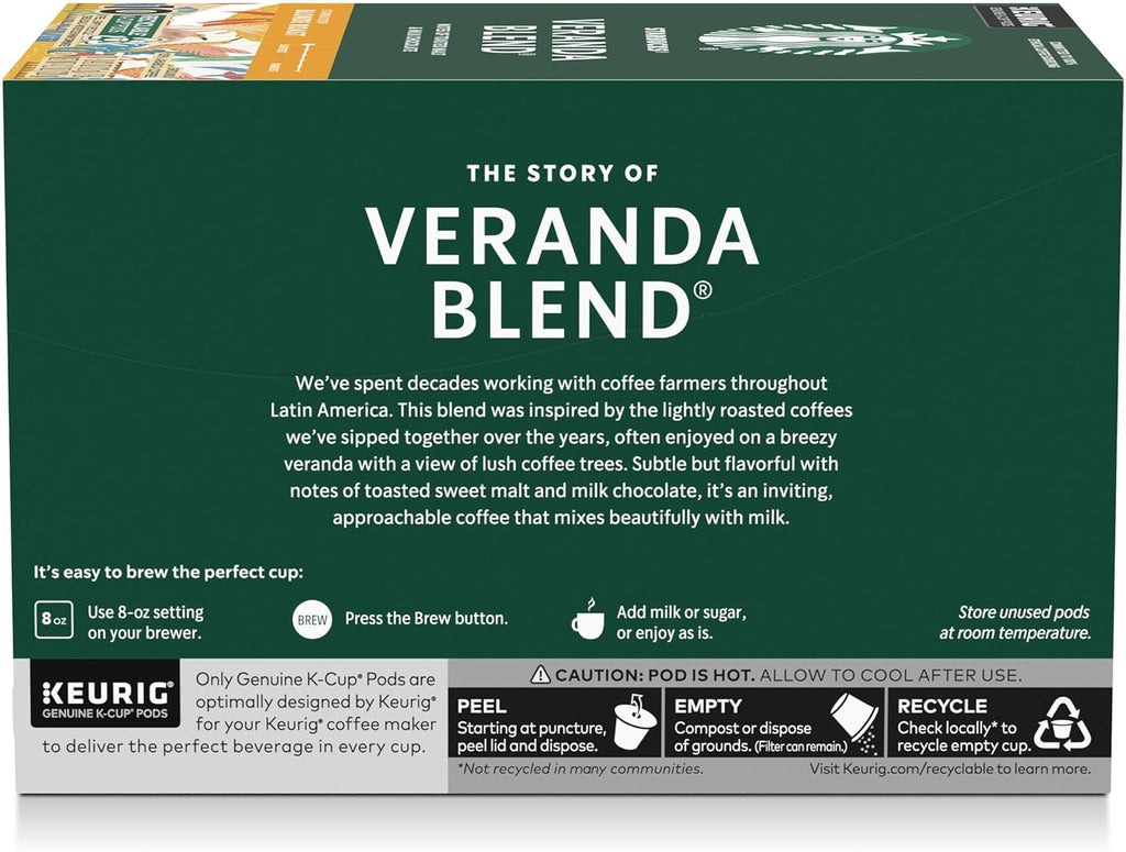 Starbucks K-Cup Coffee Pods - Blonde Roast Veranda Blend for Hot or Iced Coffee | 40 Count