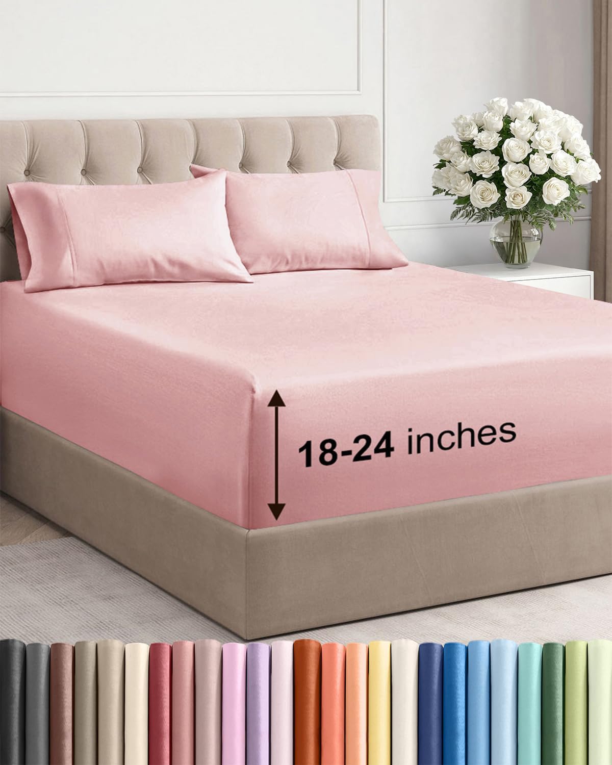Skiennix Extra Deep Twin XL Sheet Set | 4-Piece Breathable Cooling Bedding - Soft, Wrinkle-Free Baby Pink