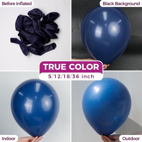 Bezente Navy Blue Latex Balloons - 100 Pack of 12-Inch Round Helium Balloons for Weddings, Graduations & Parties