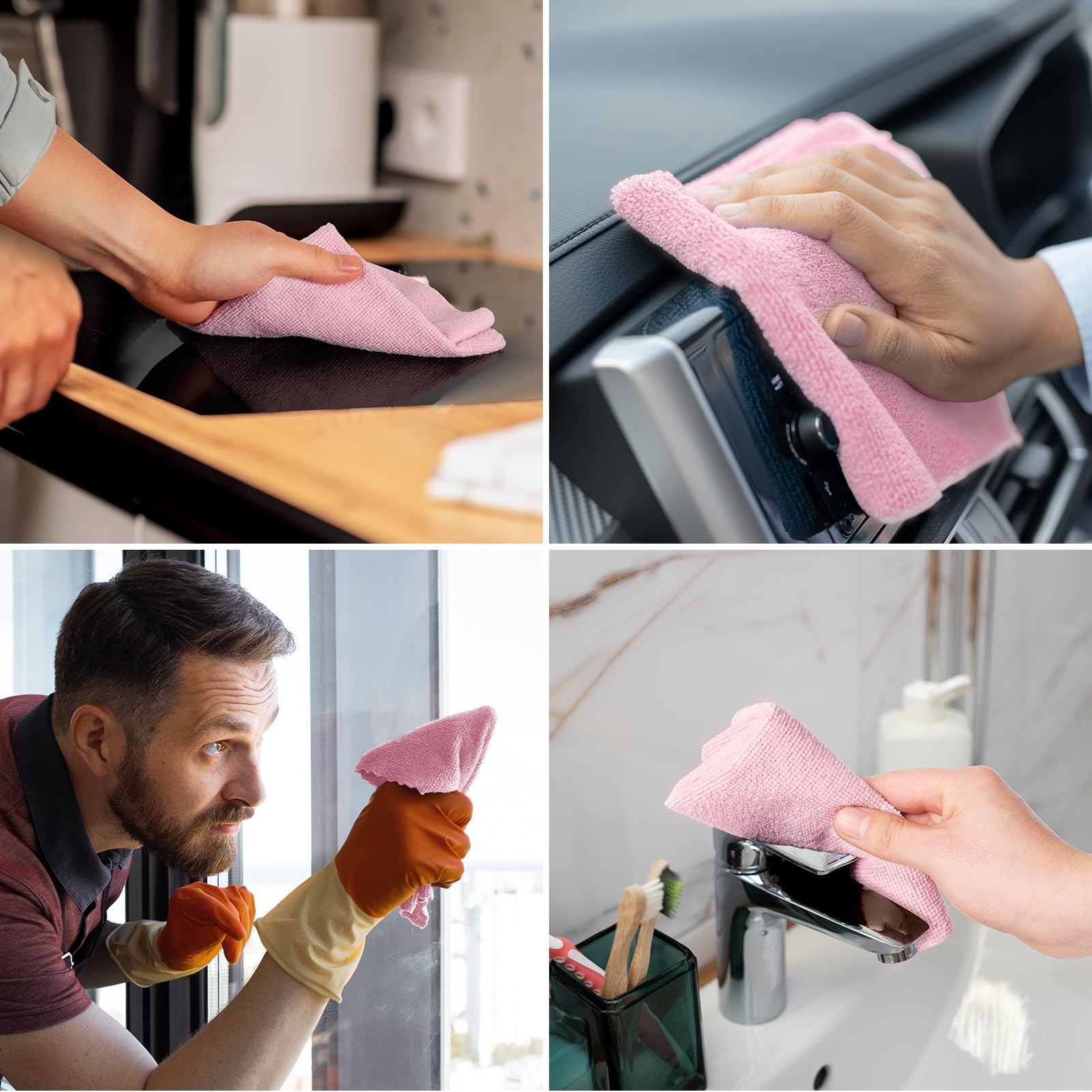 HONOVA Microfiber Cleaning Cloth Roll 45 Pack, 12''×12" Reusable Paper Towels, Tear Away Microfiber Towels, Highly Absorbent, All-Purpose Washable Cleaning Rags for Kitchen, Window, Car, Shop (Pink)