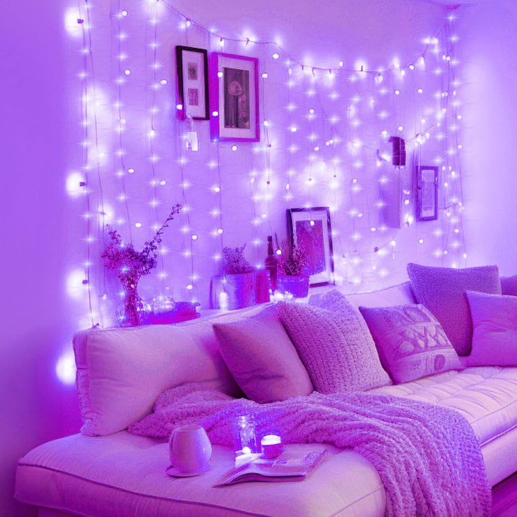 Minetom 300 LED Purple Halloween Curtain Lights - Dimmable Fairy Lights with Remote & Timer | USB Powered, 8 Modes for Indoor Decor