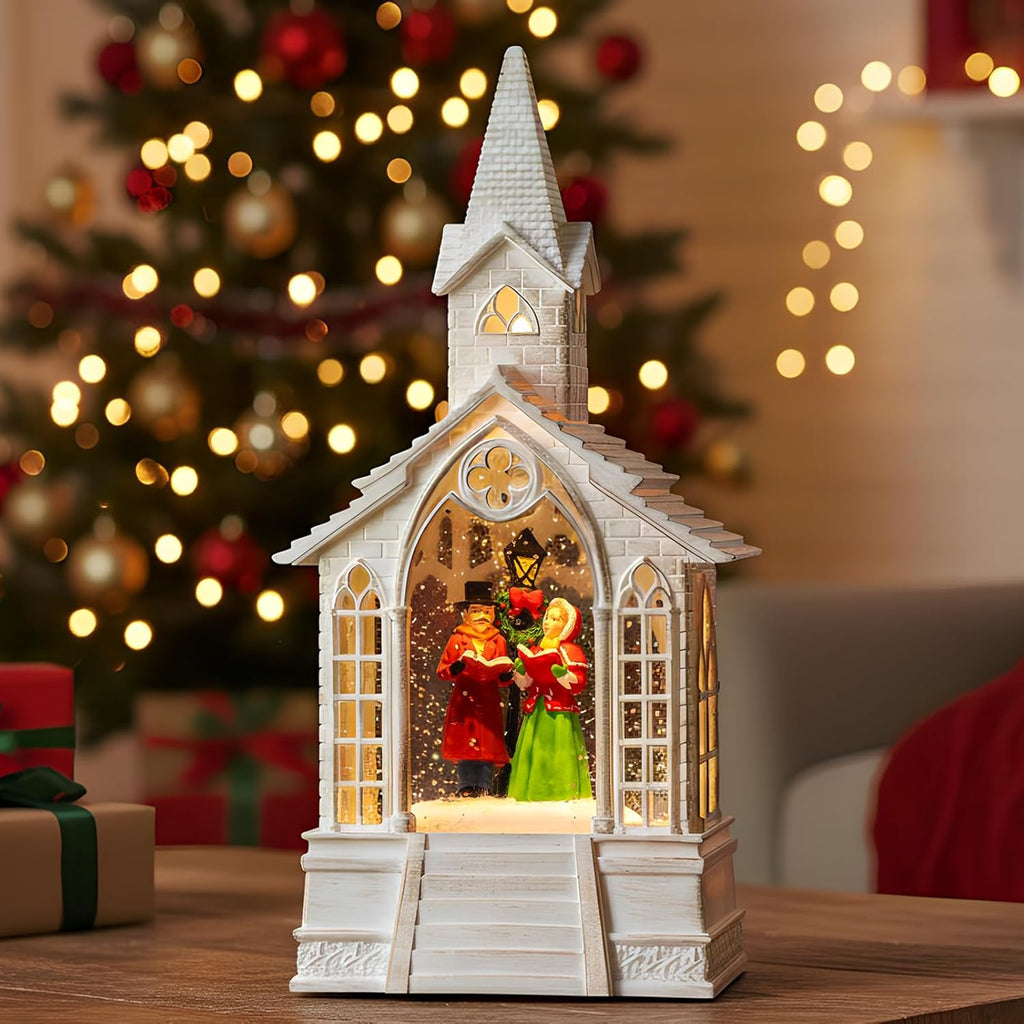 Regine Switzerland Christmas Village Snow Globe - Church Choir Water Lantern | Silent Night Music Holiday Decor Gift