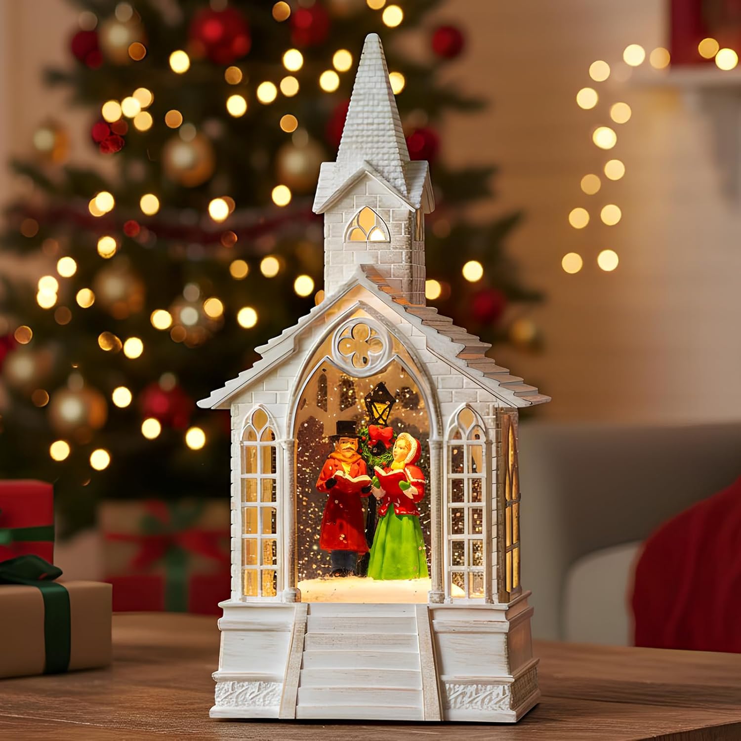 Regine Switzerland Christmas Village Snow Globe - Church Choir Water Lantern | Silent Night Music Holiday Decor Gift