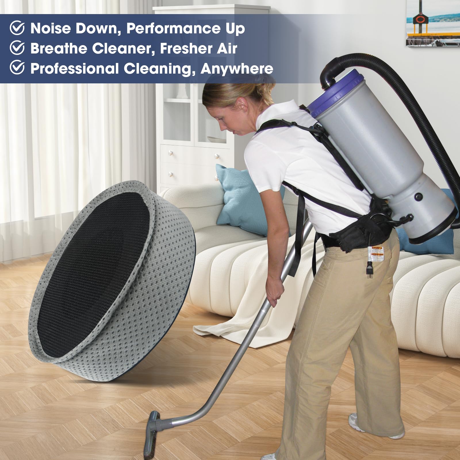 105800 Sound Muffler Filter for ProTeam Backpack Vacuums 6QT Pro Team Vacuum Parts for Super QuarterVac, AviationVac, ProVac BP Vacuum Cleaner Filter