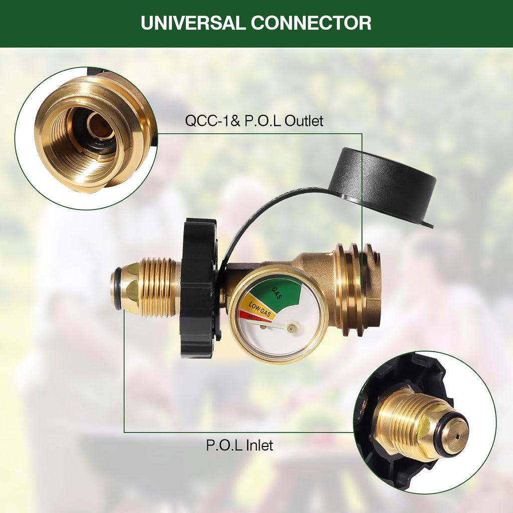 Propane Tank Adapter by [Brand Name] - 100 lb Gauge for Universal POL to QCC1 Conversion - Solid Brass