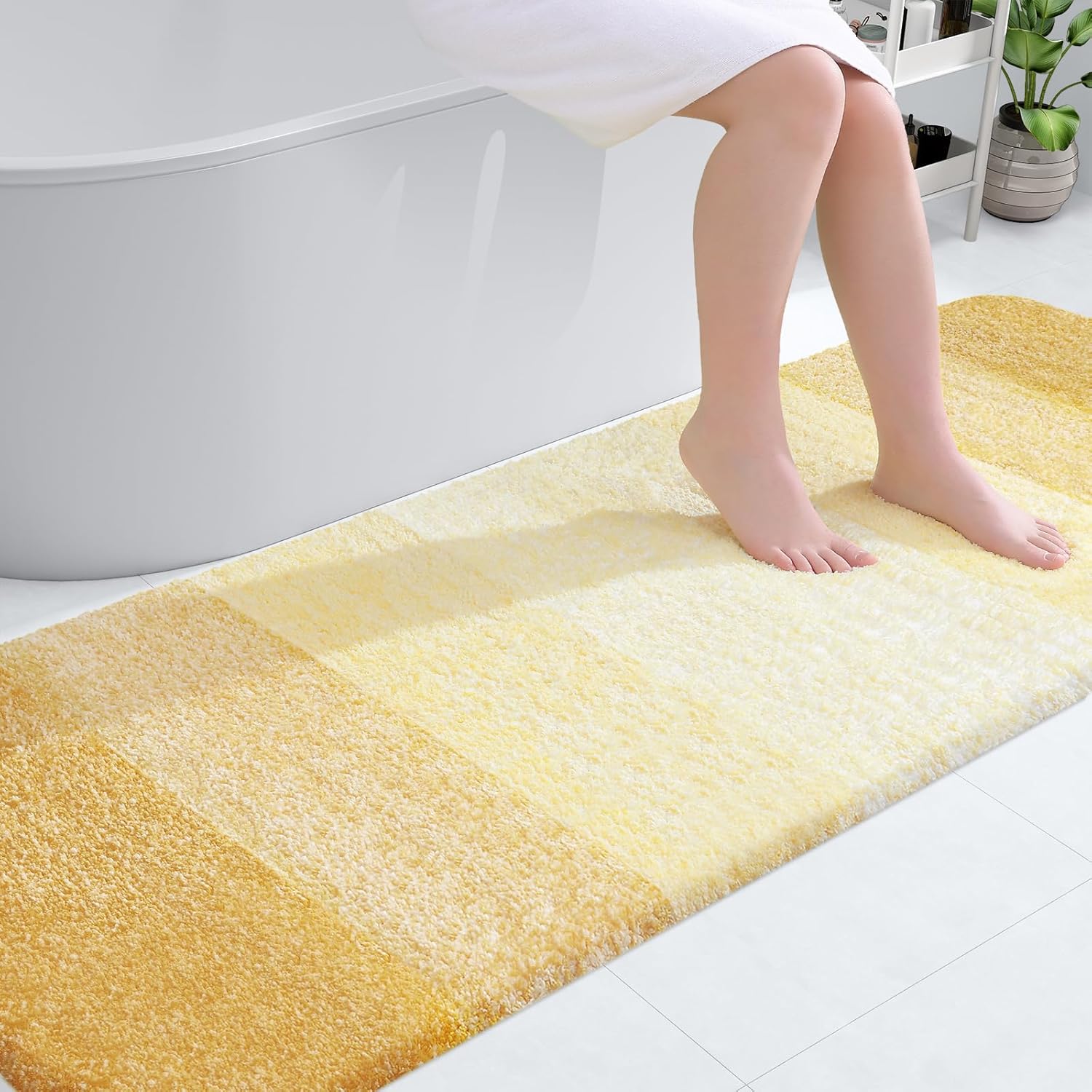 OLANLY Bathroom Rug Mat - Extra Soft Microfiber, Quick Dry & Machine Washable | 70x24 Light Yellow