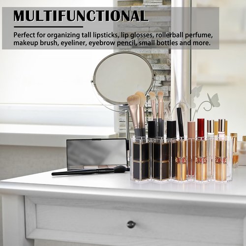 ELLDOO Rollerball Perfume Organizer, 14 Spaces Clear Acrylic Perfume Storage Holder Beauty Scent Holder, Stackable Makeup Lipgloss Lipstick Display Case Lip Gloss Storage Stand