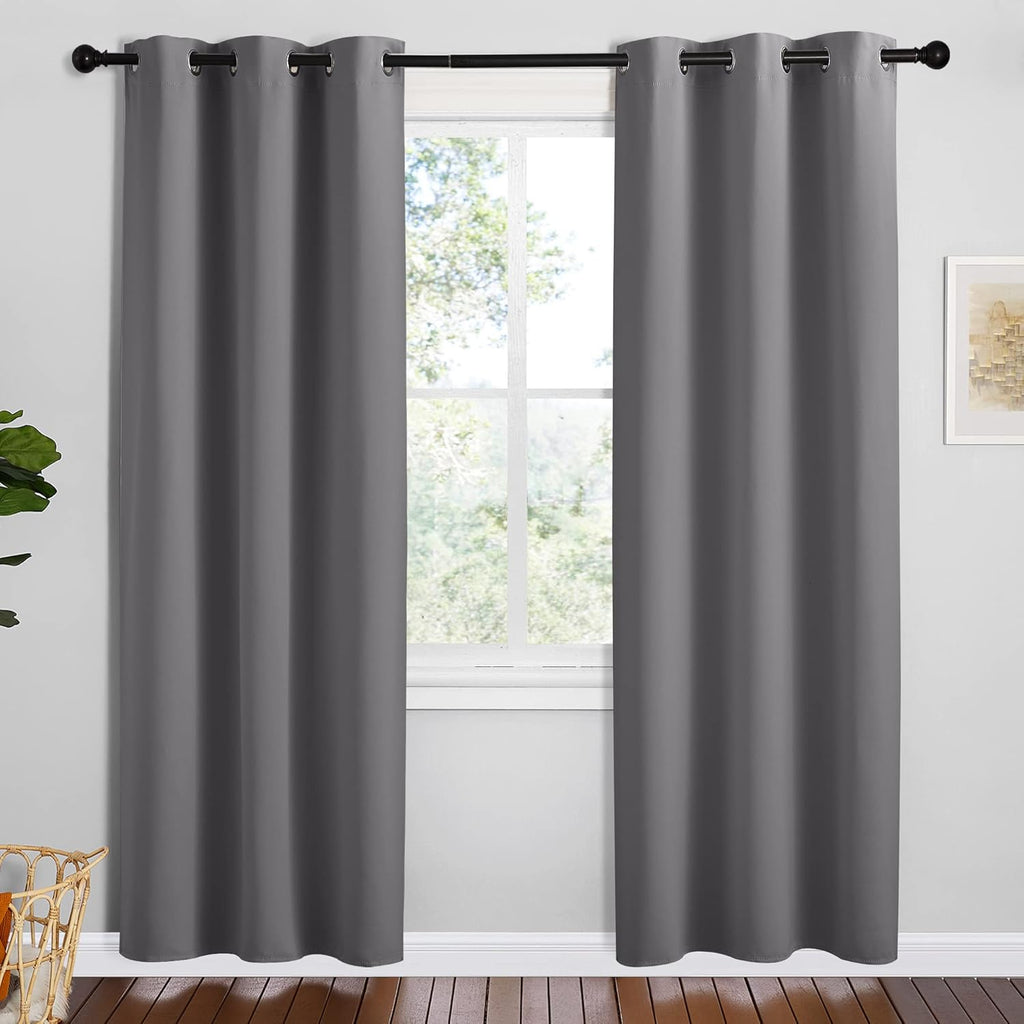 NICETOWN Grey Blackout Curtain Panels - Thermal Insulated Grommet Top Drapes | 2 Panels, 42"W x 78"L