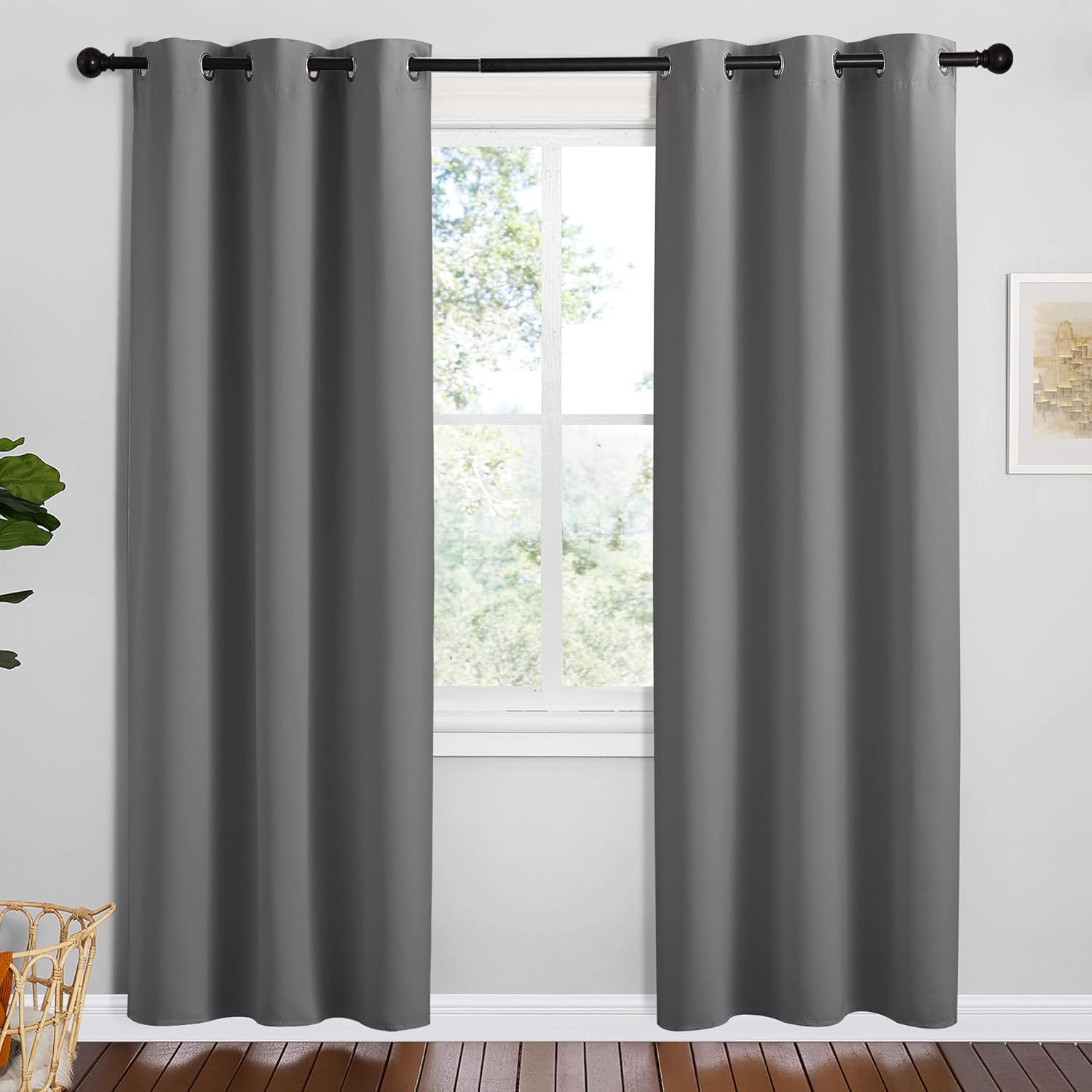 NICETOWN Grey Blackout Curtain Panels - Thermal Insulated Grommet Top Drapes | 2 Panels, 42"W x 78"L