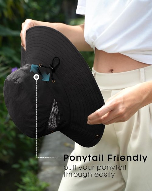 FURTALK Women's Sun Hat - Wide Brim Bucket Hat with Ponytail Hole | UPF 80+ Outdoor Protection