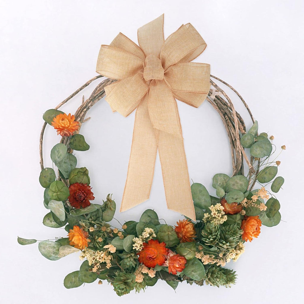 Meseey Burlap Ribbon - 10 x 20 Inch Big Bow for Rustic Wreaths & Party Decorations | Natural Jute