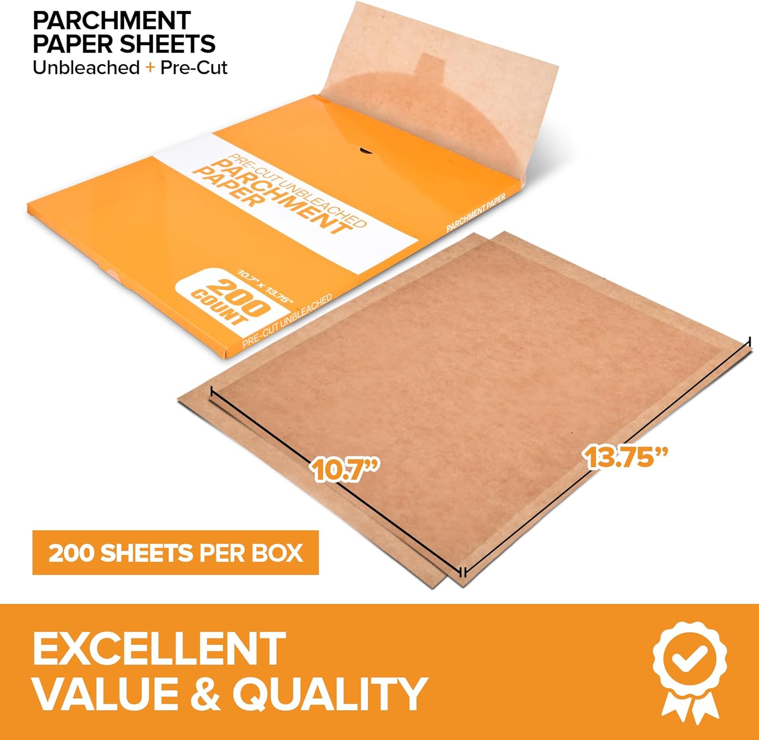 Stock Your Home Unbleached Parchment Paper Sheets - 200 Pre-Cut Baking Sheets (10.7”x13.75”)