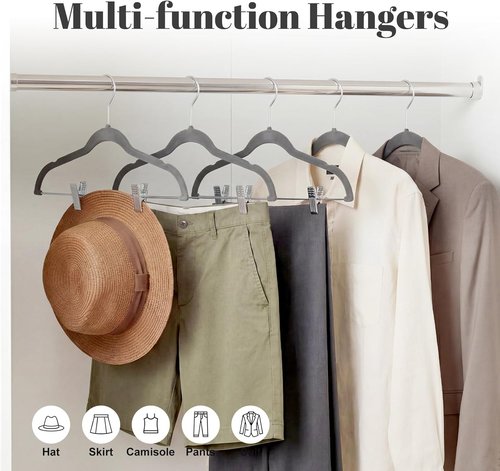 HOUSE DAY Velvet Skirt Hangers - 24 Pack Gray Non-Slip Adjustable Clip Hangers for Pants & Skirts