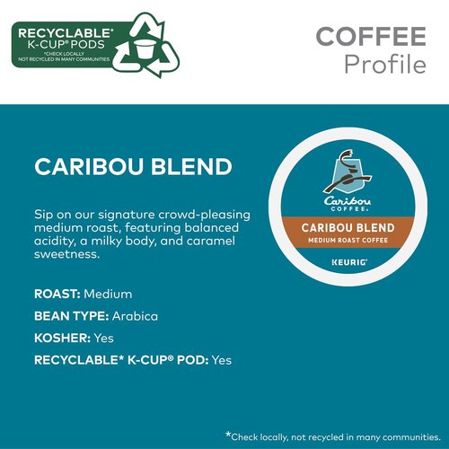 Caribou Coffee Caribou Blend K-Cup Pods - Medium Roast Single-Serve Coffee, 96 Count