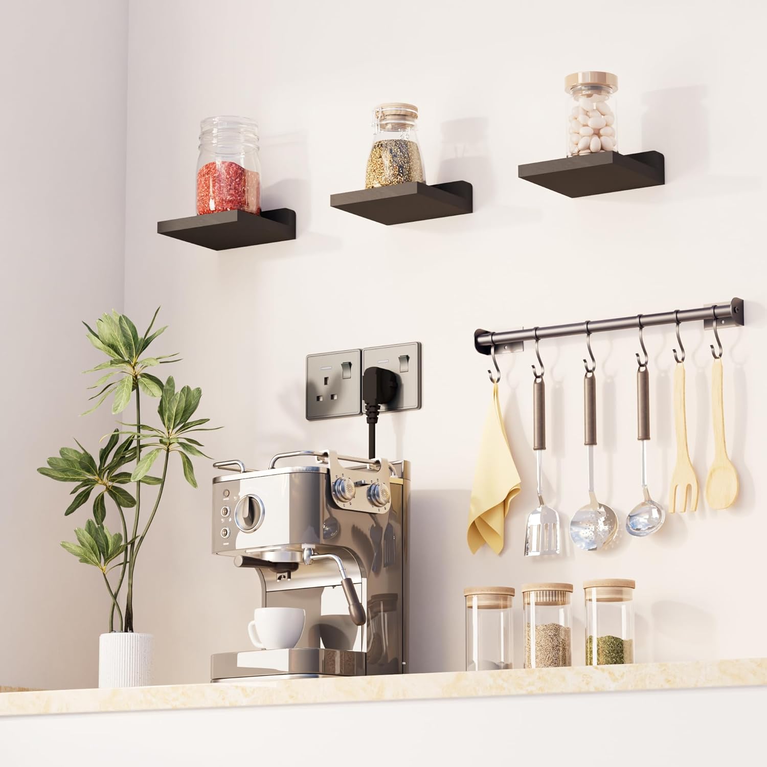 QsQueen Small Floating Shelves - 5 Inch Mini Wall Shelf for Bathroom & Living Room | 3 Pack with Dual Installation Options