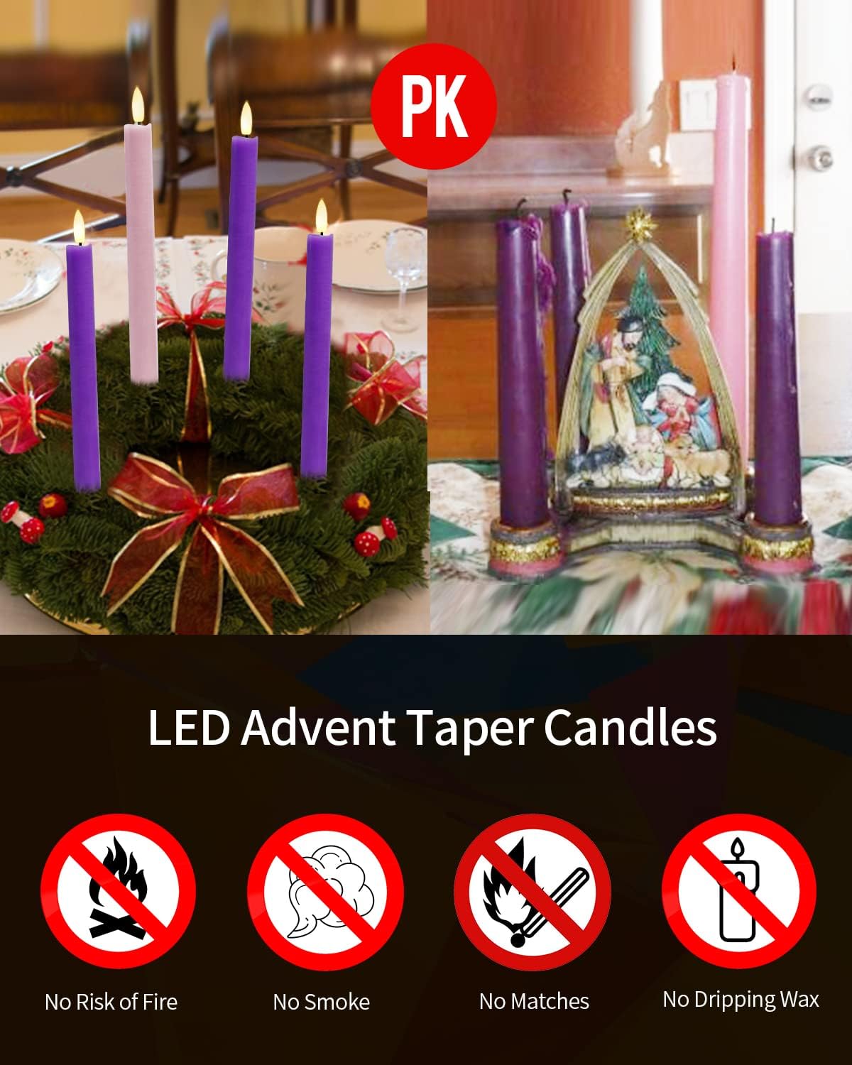 SHYMERY Flameless LED Taper Candles - Real Wax, Battery Operated, Remote Timer | Set of 4 Purple & Pink