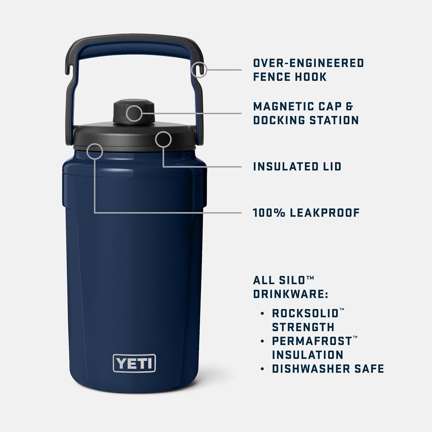 YETI Silo Half Gallon Insulated Water Jug - Leakproof Sports Bottle with Fence Hook Handle | Keeps Drinks Ice-Cold