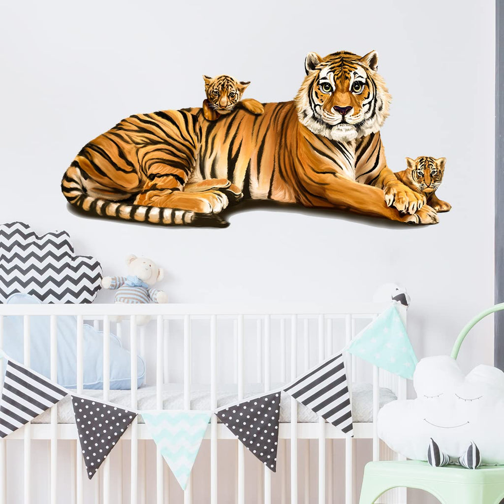 RoyoLam Cute Tiger and Cubs Wall Decal Nursery Jungle Animal Wall Sticker Removable Peel and Stick Waterproof Wall Art Decor Stickers for Kids Baby Classroom Living Room Playing Room Bedroom