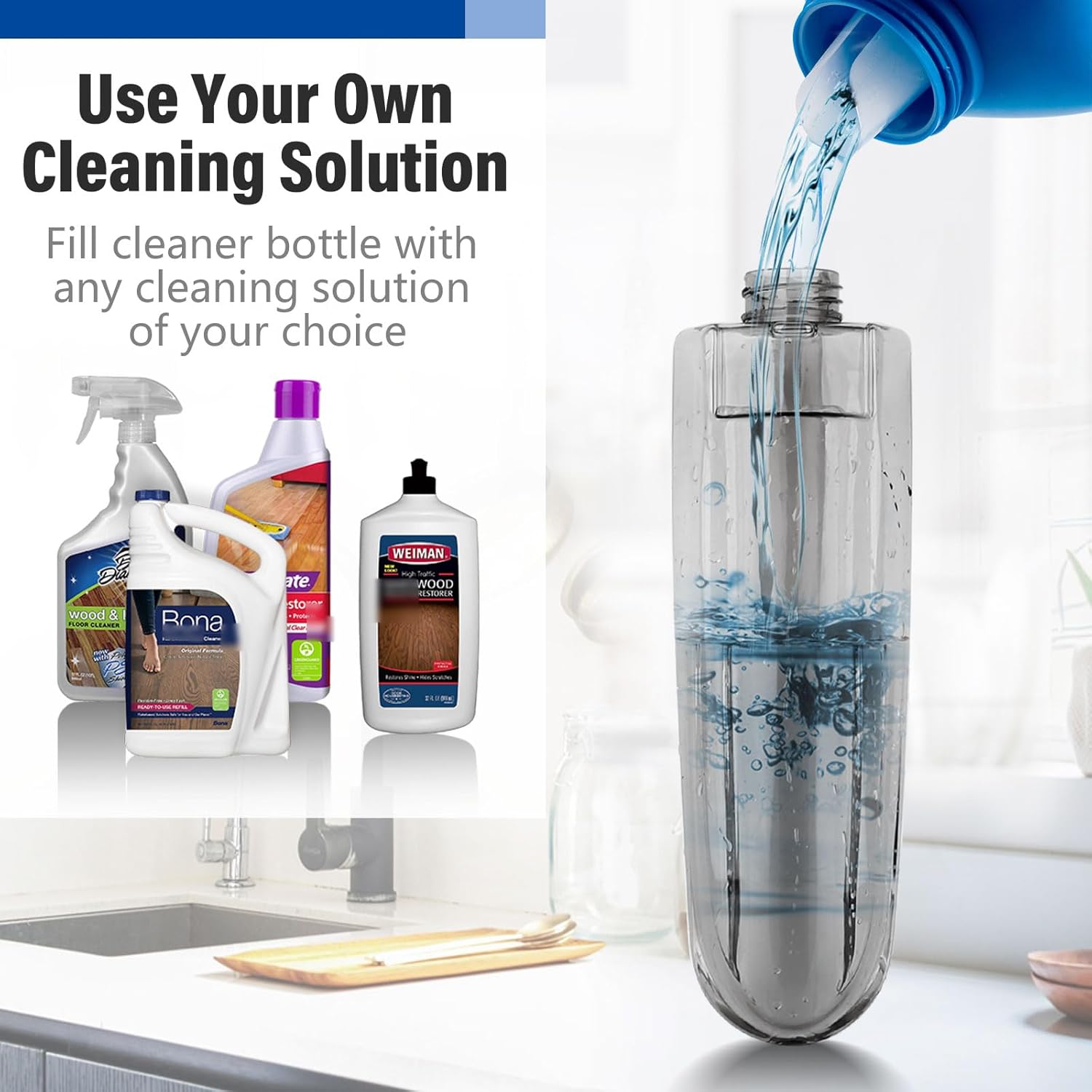Skiennix Wet Spray Mop - 14 oz Refillable Bottle & 3 Washable Microfiber Pads | Ideal for Hardwood & Tile Floors