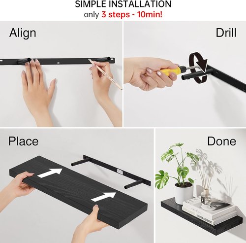 BAYKA Floating Wall Shelves - 22.5 Inches Black Organizer for Bathroom, Bedroom & Living Room | 22 lbs Capacity