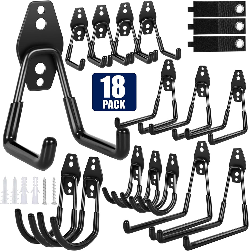 Skiennix 18-Pack Garage Hooks - Heavy-Duty Anti-Slip Coating for Bicycles, Ladders & Tools