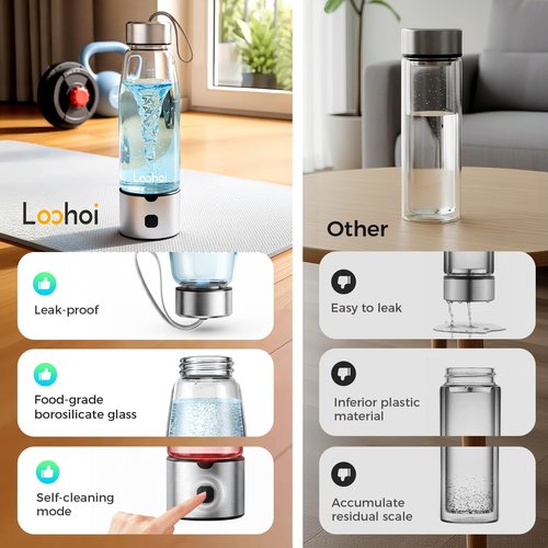 LOOHOI Hydrogen Water Bottle, Upgraded Hydrogen Generator with SPE/PEM Tech,16oz Portable Hydrogen-Rich Water Maker,Fast Hydrogen Production,Rechargeable Health Water Cup for Home Office Travel