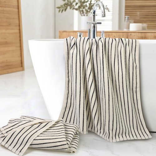 Jacquotha Black and Ivory Striped Bath Towels Set of 2, Lighter & Quick Dry Towels Large 27.5 x 55 inches, Farmhouse for Bathroom, Pool, Shower
