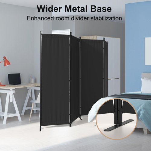 Kecreque Room Divider 4 Panel Partition Room Dividers & Folding Privacy Screens w/ 3 Metal Feet 6FT Portable Wall Doubles as a Dressing Screen Portable Wall for Office Kitchen Children's Room,Black