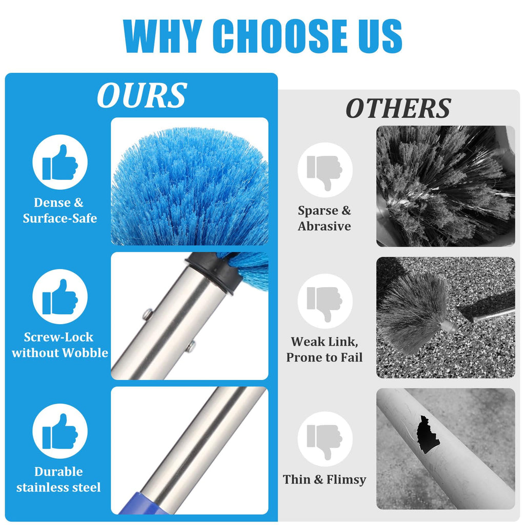Cobweb Duster with Extension Pole - 6 FT Lightweight Stainless Steel Extendable Duster Ceiling Fan Duster for High Ceilings, Medium Stiff PET Bristle Spider Web Brush for Indoor/Outdoor Cleaning
