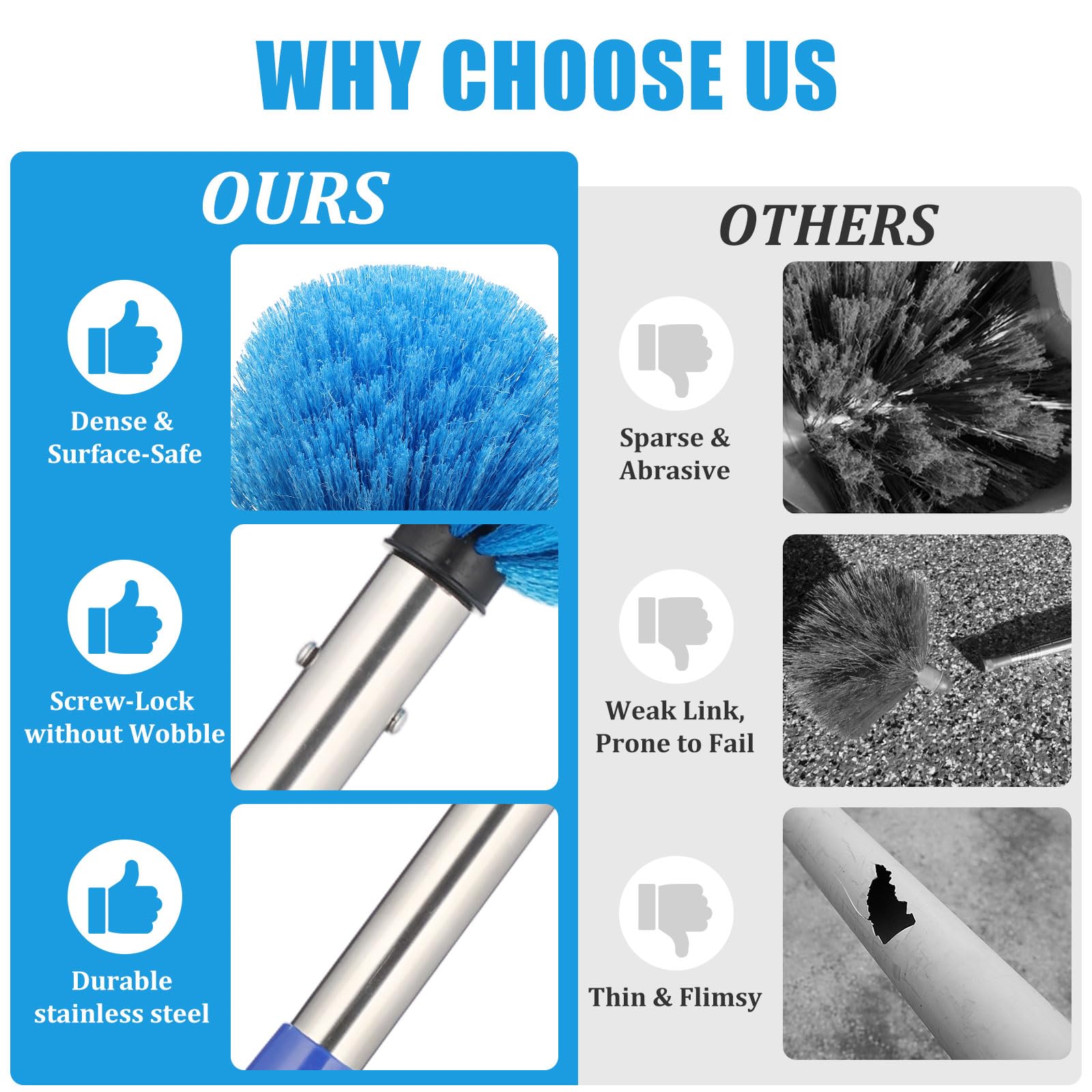 Cobweb Duster with Extension Pole - 6 FT Lightweight Stainless Steel Extendable Duster Ceiling Fan Duster for High Ceilings, Medium Stiff PET Bristle Spider Web Brush for Indoor/Outdoor Cleaning