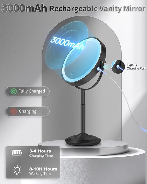 VFD 30X/1X Makeup Mirror with Lights, Height Adjustable Lighted Magnifying Vanity Mirror with 3 Lighting
