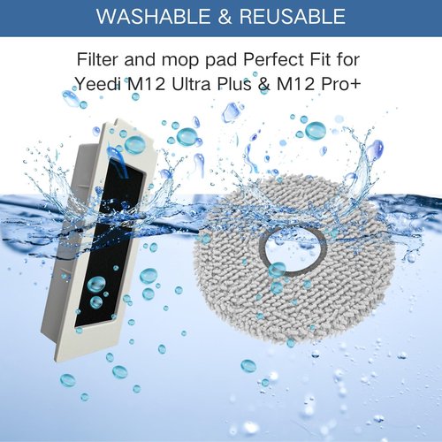 IRUOLYNN Replacement Accessories Parts Kit Compatible with Yeedi M12 Ultra Plus M12 Pro Plus + Includes 8 Dust Bags, 8 Mop Pads, 8 Filters, 6 Side Brushes, 2 Main Brushes
