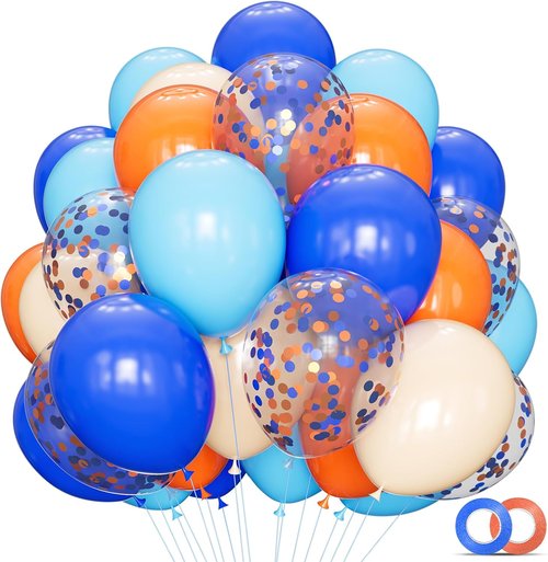 68Pcs Blue & Orange Balloons - 12 Inch Nude & Deep Light Blue for Birthday & Graduation Decor