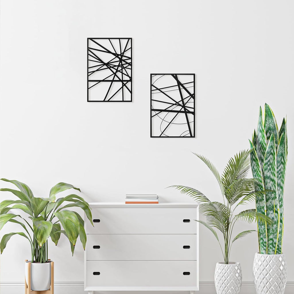 Art3dwallpanels Black Abstract Wall Art - Metal Line Art Decor | 3D Textured Sculptures, 17" x 12", 4 Pack