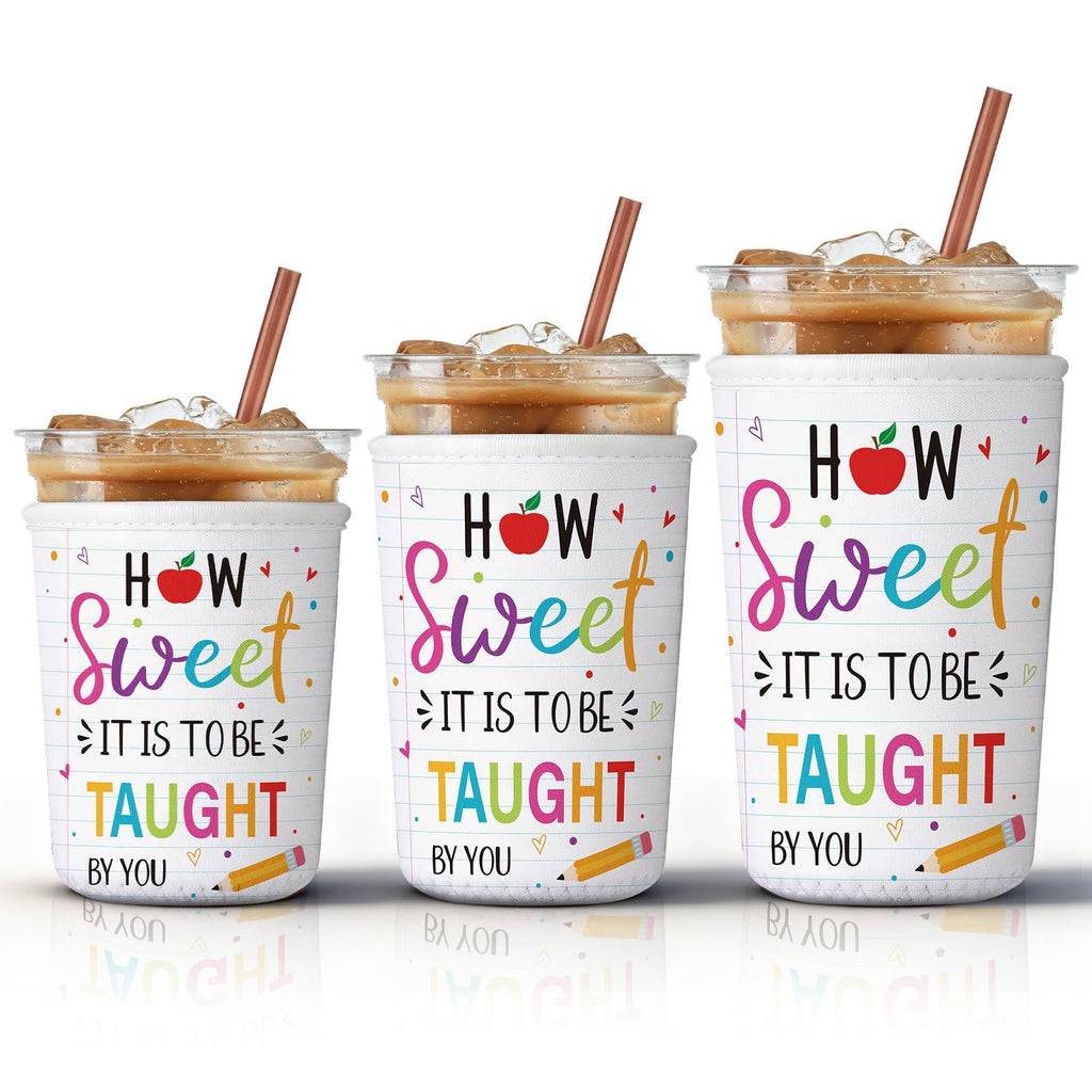 FoldTier 3 Pcs Teacher Appreciation Gifts Reusable Iced Coffee Sleeves Teachers Coffee Sleeves for Iced and Hot Drinks Gifts for End of School Year Graduation(Sweet)