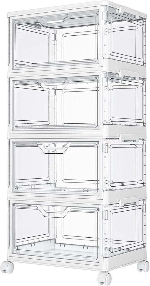 Kmiectse Clear Storage Bins - 4-Tier Stackable Plastic Bins with Lids & Wheels | 23 QT Closet Organizer