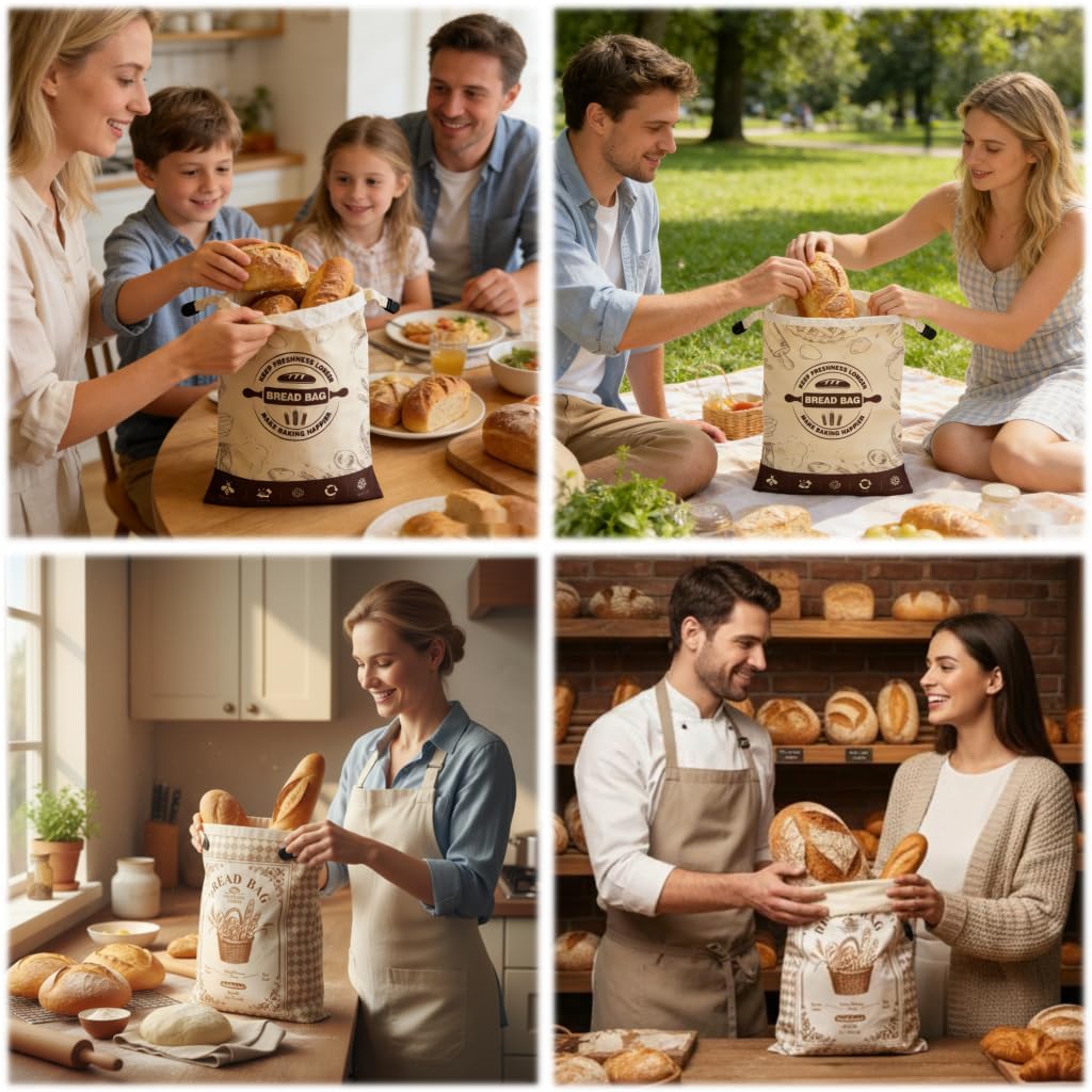 Beeswax Bread Bags by [Brand Name] - 2 Pack Reusable Cotton Storage Bags | 16x12 Inch for Fresh Sourdough & Homemade Bread
