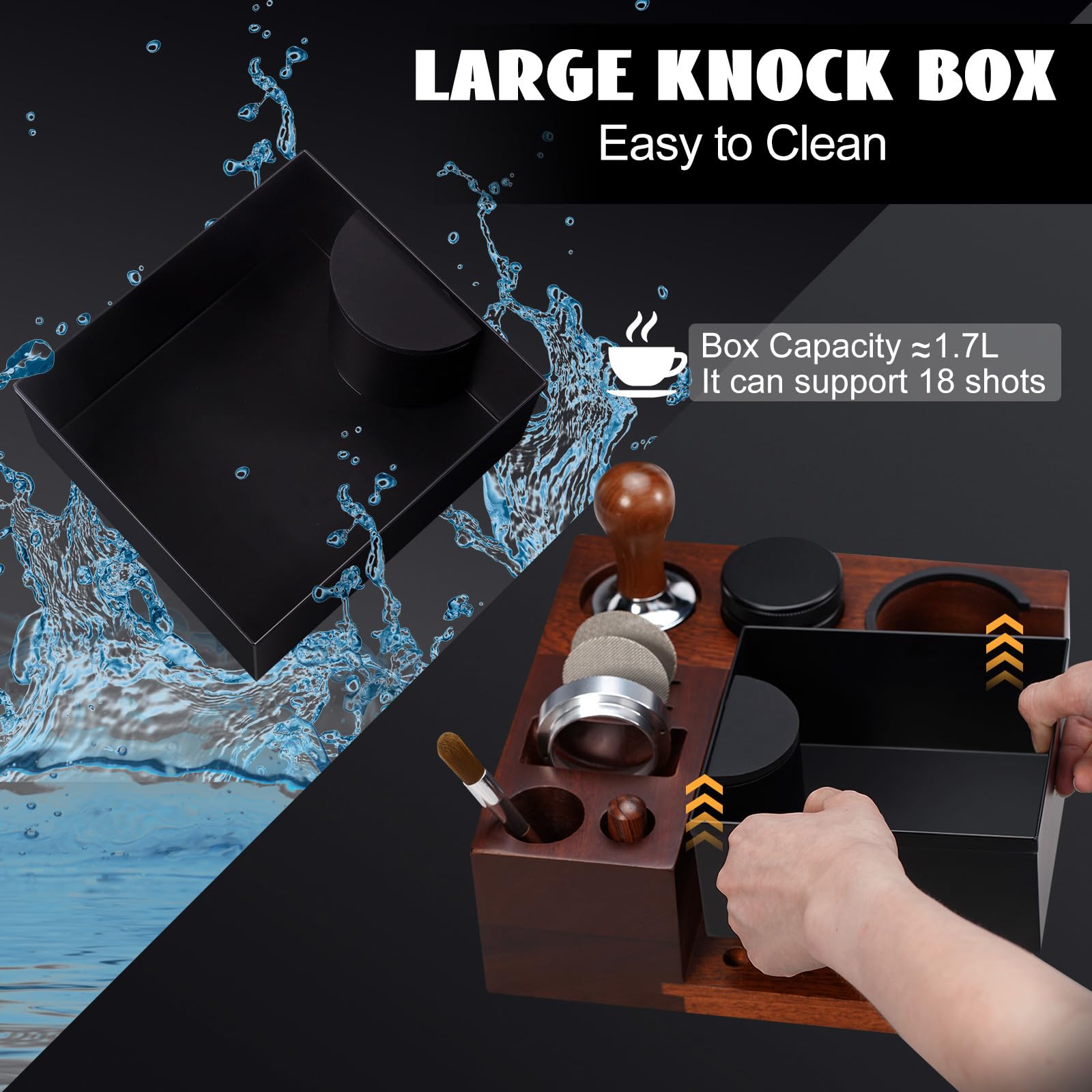 FOSINSEE Espresso Knock Box, Walnut Tamping Station, 9 in 1 Coffee Organizer Box Fit for 51mm 54mm 58mm, Coffee Distributor & Portafilter, Espresso Accessories Kit