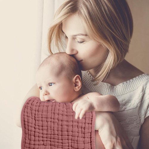 Looxii Muslin Burp Cloths - Ultra Soft & Absorbent 6-Layer 100% Cotton | 20" x 10" | Pink Gradient, Perfect for Newborns