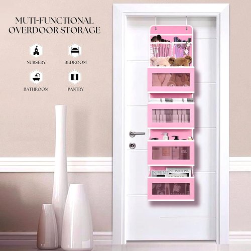 Giraffe Creation Over Door Organizer - 4 Large Capacity Pockets for Closet & Bathroom Storage | Pink