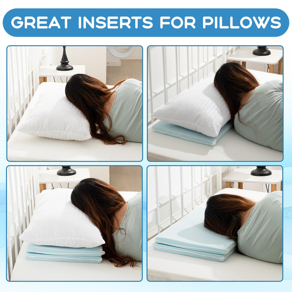 Beeveer 2 Pcs Adjustable Memory Foam Pillow, Thin Height 1.2'' Soft Insert Slim Flat Pillow for Neck Support Neck Pain Relief for Back, Side, Stomach Sleeper (23.6'' x 14.2''x 1.2'', Blue)