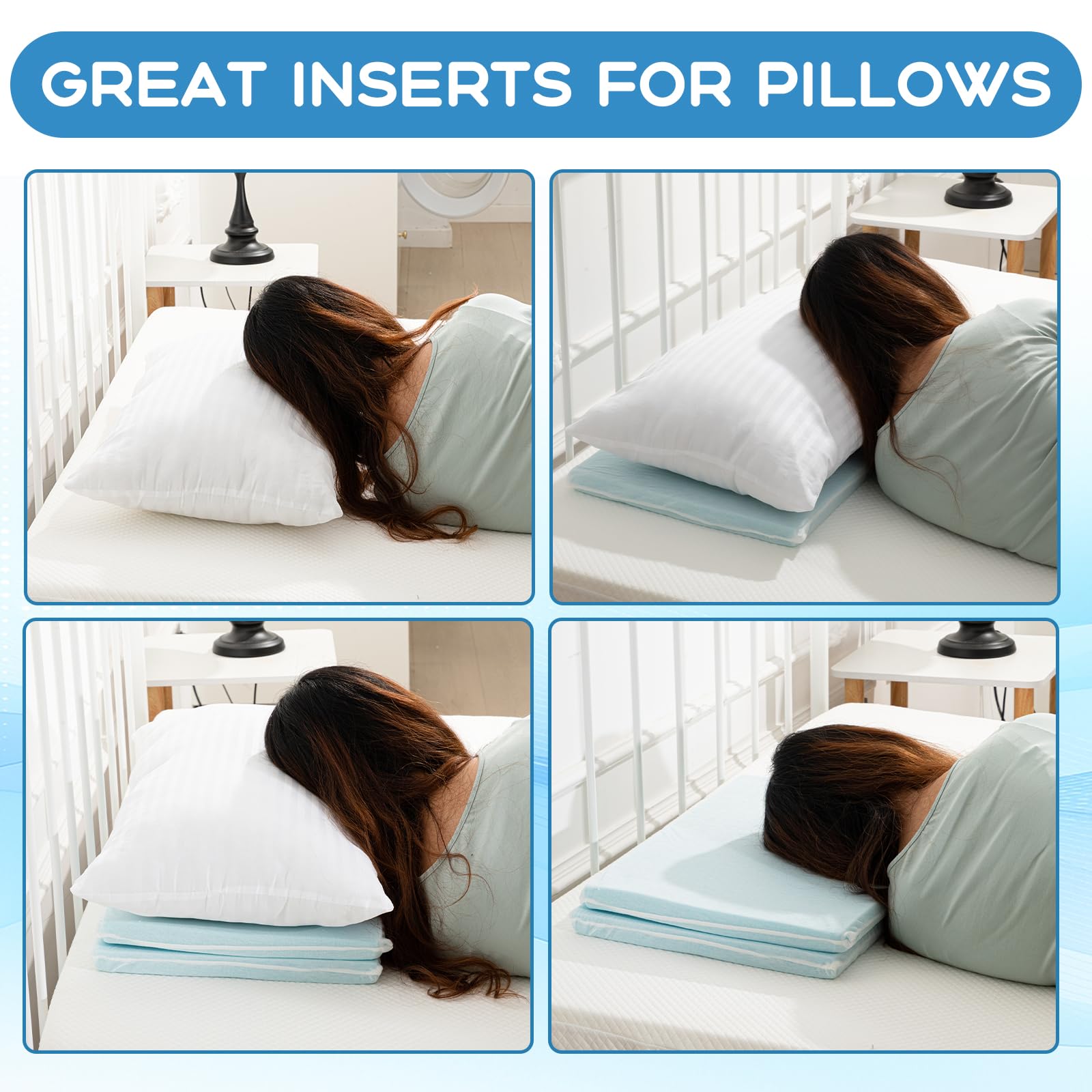 Beeveer 2 Pcs Adjustable Memory Foam Pillow, Thin Height 1.2'' Soft Insert Slim Flat Pillow for Neck Support Neck Pain Relief for Back, Side, Stomach Sleeper (23.6'' x 14.2''x 1.2'', Blue)
