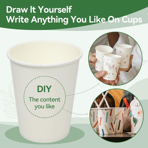 Kuerqi Paper Cups, 100 Pack 8 Oz Disposable Cups, Disposable Coffee Cups 8 Oz, Hot Cups Tea Cups Water Cups for Home Office Travel Party