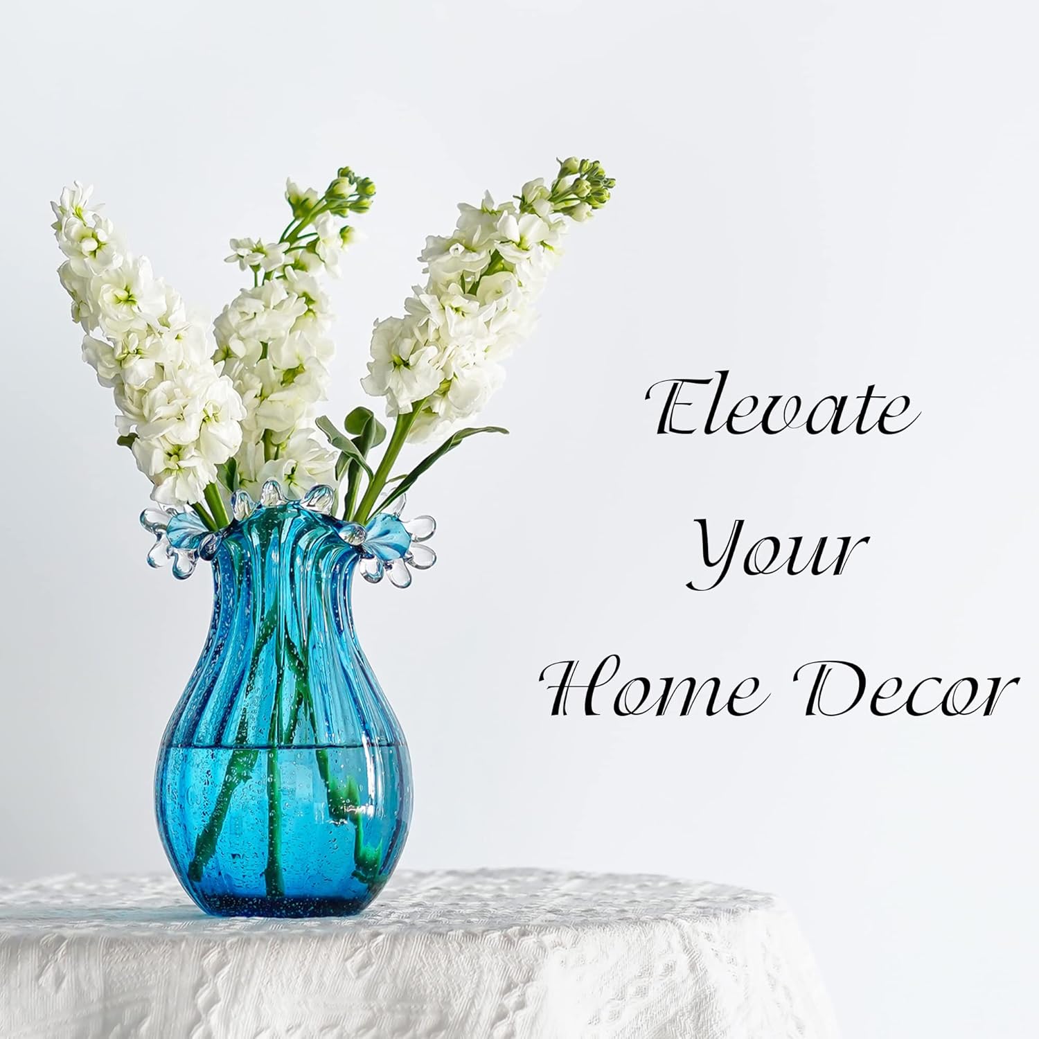 Skiennix 8-Inch Blown Glass Bubble Vase | Modern Art Flower Decor for Home & Weddings - Blue