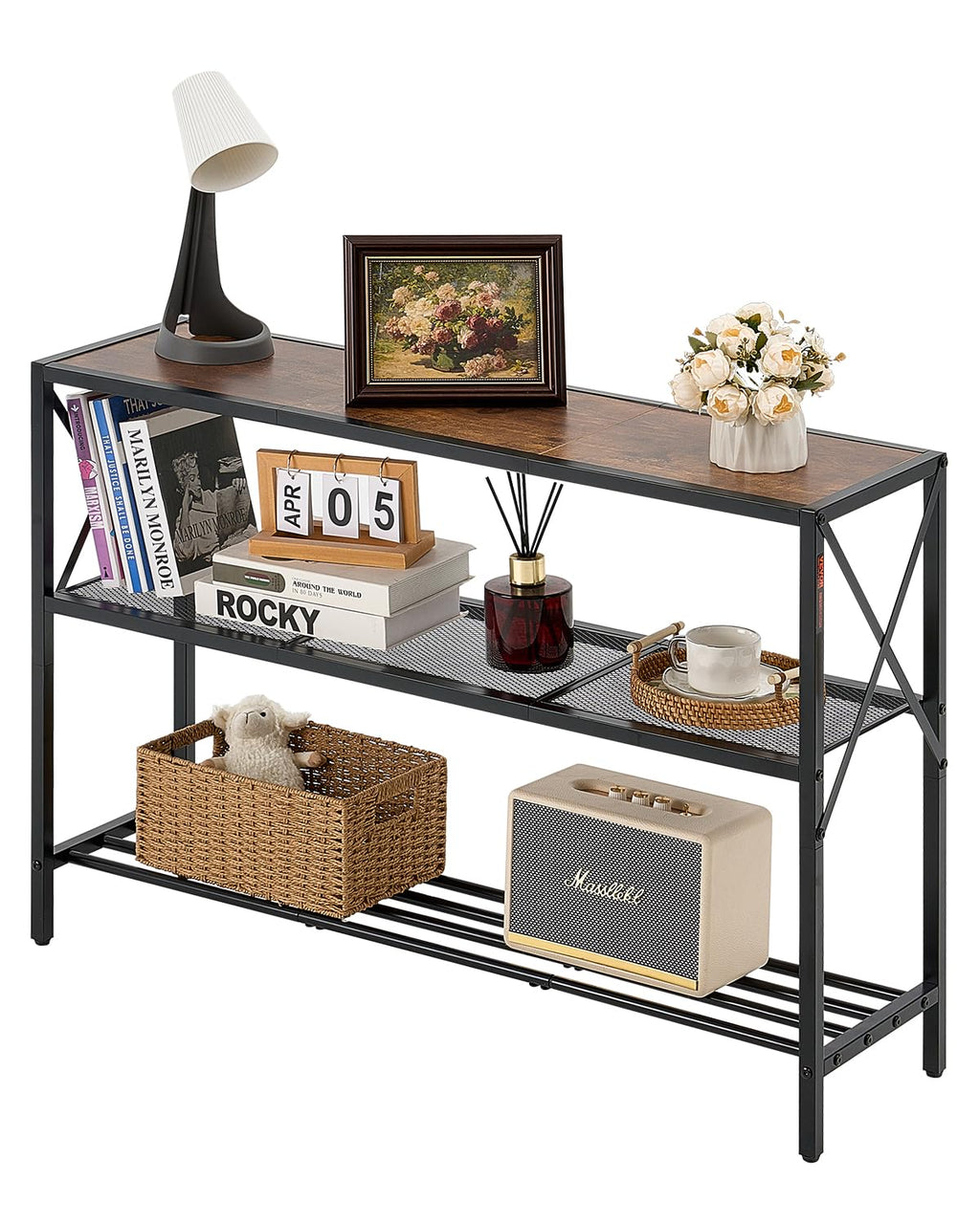 VEVOR Narrow Console Table, 41.7 Inch Entryway Table, 3-Tier Hallway Table, Sofa Table with Metal Frame, Console Tables for Entryway, Hallway, Living Room & Bedroom