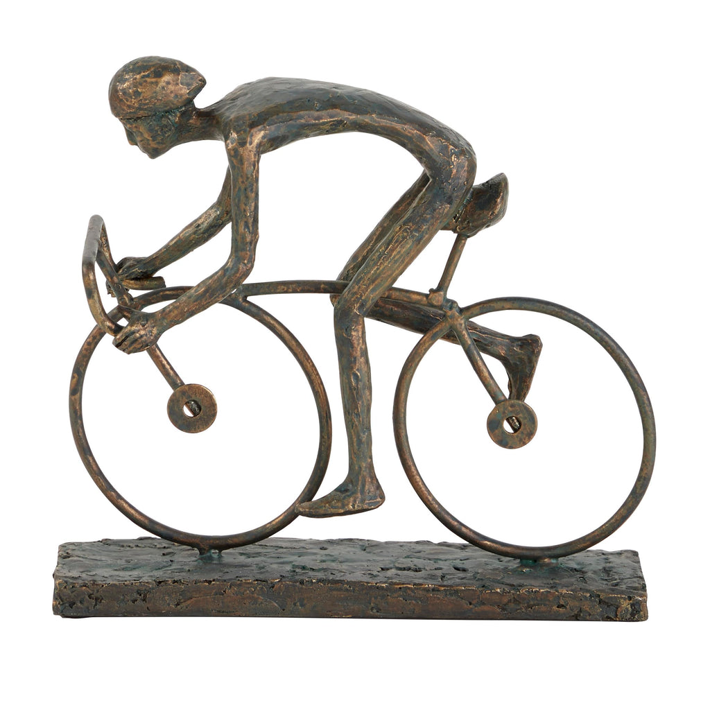 Deco 79 Polystone People Decorative Sculpture Home Decor Statue with Bike, Accent Figurine 9" x 3" x 8", Bronze