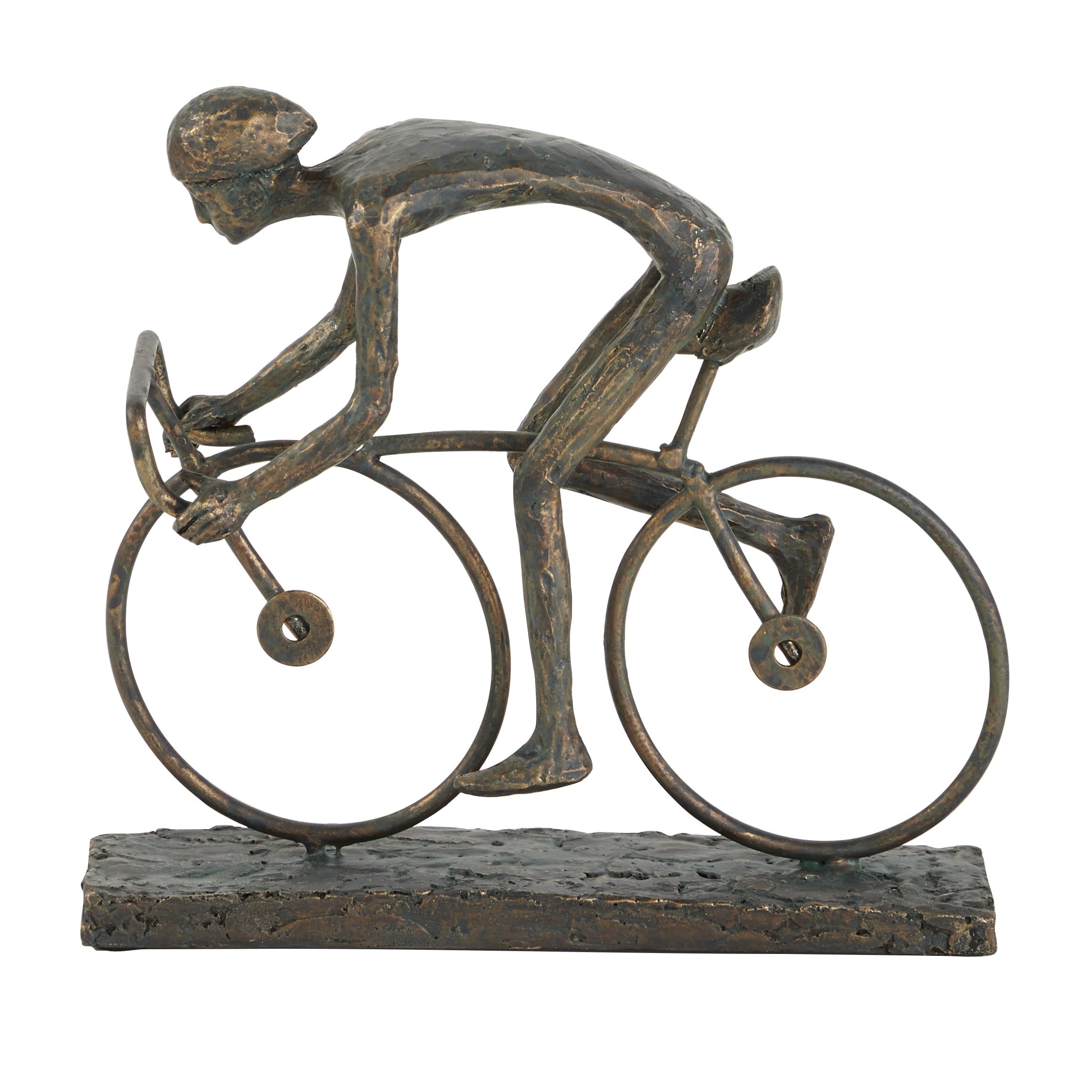 Deco 79 Polystone People Decorative Sculpture Home Decor Statue with Bike, Accent Figurine 9" x 3" x 8", Bronze